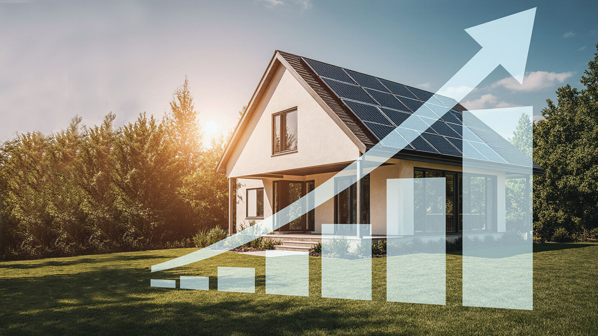 casa con grafico aumento valore impianto fotovoltaico